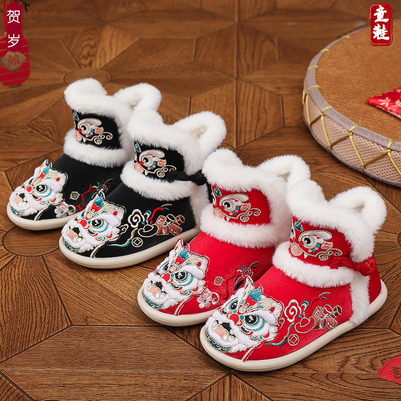 虎头鞋女童冬季2025新款雪地靴手工宝宝古风棉鞋儿童汉服鞋绣花鞋,淘宝优惠券,粉丝福利购,淘宝优惠卷