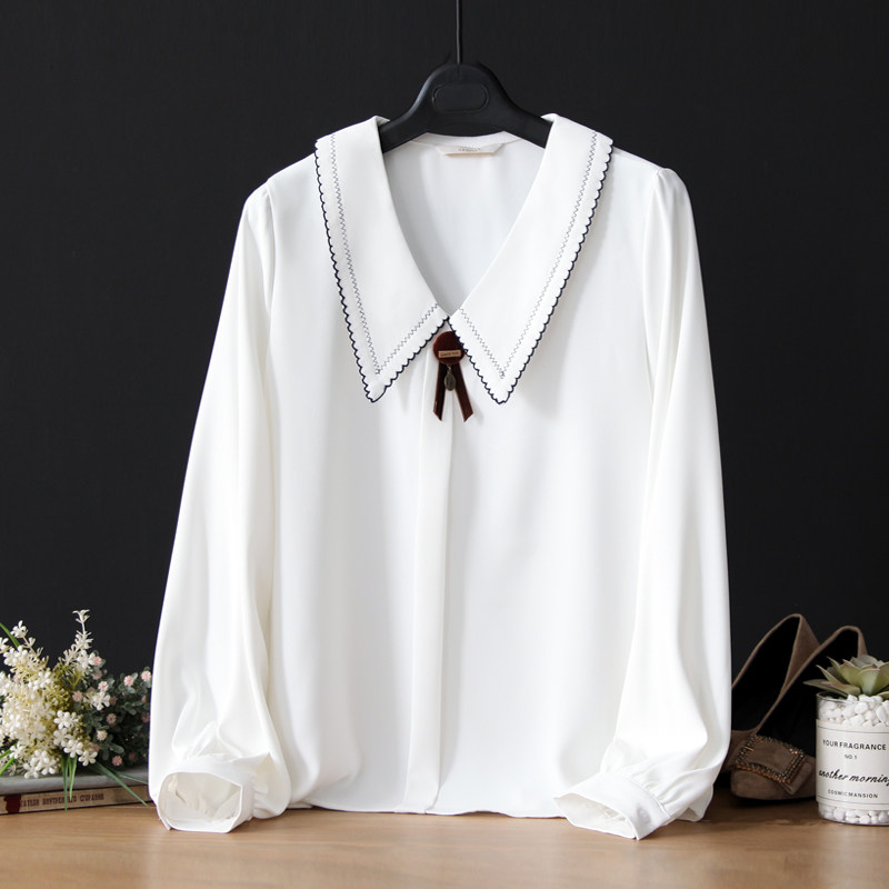 海军领白色女设计感小众外穿衬衫 人彩衣村衬衫