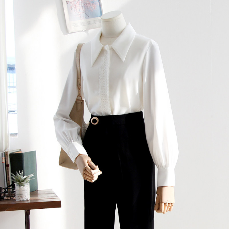 人彩衣村面试正装白色长袖女衬衫 人彩衣村衬衫