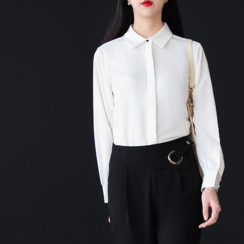 职业正装白色长袖女设计感小众衬衫 人彩衣村衬衫