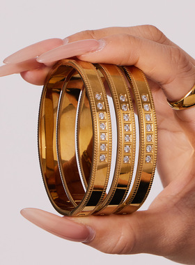 跨境时尚镶锆石手镯不锈钢PVD真