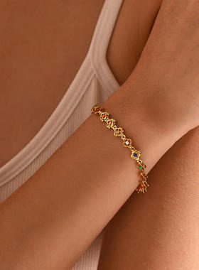 欧美高端钛钢小花手工链条滴油彩色重工项链手链脚链套装源头工厂