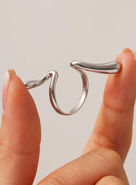 摩天轮朋克风几何拼色开口指环女