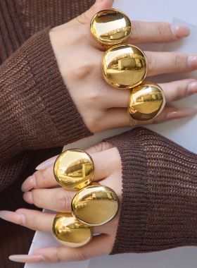 欧美INS夸张设计感光面戒指跨境