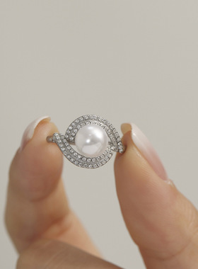 摩天轮跨境双层锆石贝珠戒指女小