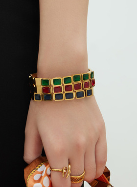 几何彩钻手镯不锈钢可叠戴手环不