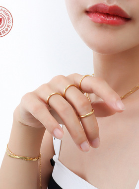 韩版钛钢材质尾戒光面戒指钛钢玫