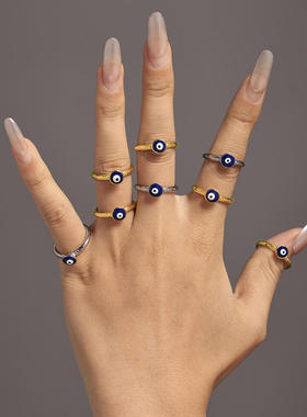 ins个性蓝眼睛指环时尚创意滴油恶魔之眼戒指女钛钢高端首饰饰品