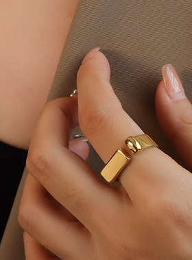 ins日韩简约几何戒指女钛钢18k金