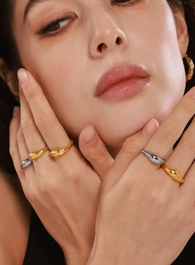 INS圆形弧面钛钢气质指环欧美