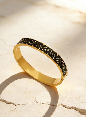 珐琅滴胶四叶花卡扣手镯不锈钢镀