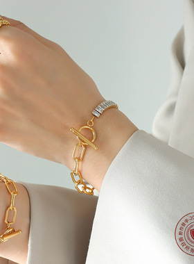 欧美ins饰品OT活扣链条闪耀锆石