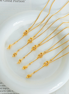 韩系ins休闲风个性小众几何线条打结设计感蛇骨链抽拉扣钛钢项链