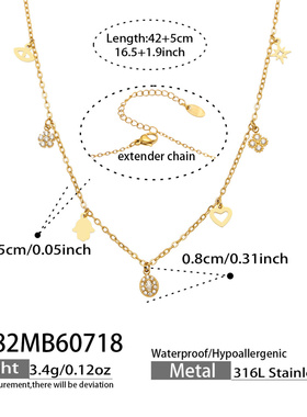 欧美跨境Y型星芒锁骨链钛钢18K镀