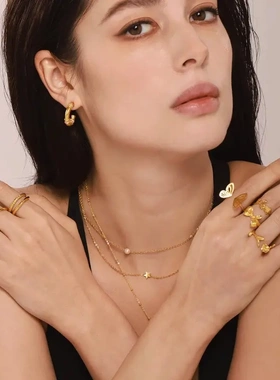 不规则开口指环ins小众设计钛钢PVD镀18K金戒指高端个性配饰组合