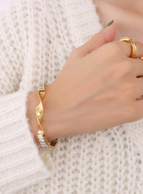 欧美跨境轻奢ins风镀18K金手镯锆