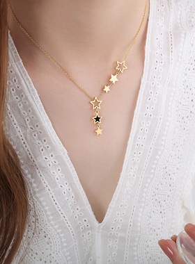 甜美小女生公主个性自然小星星形状镂空项链上班族通勤钛钢锁骨链