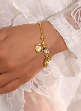 欧美跨境饰品 双桃心粘捷克水钻多配件软蛇手链小众ins钛钢饰品