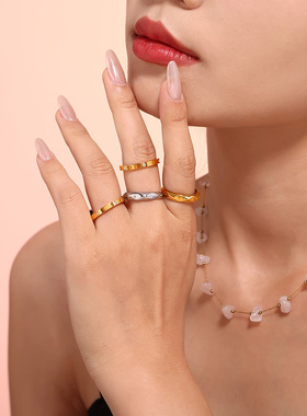 跨境新款素圈戒指ins风简约叠戴