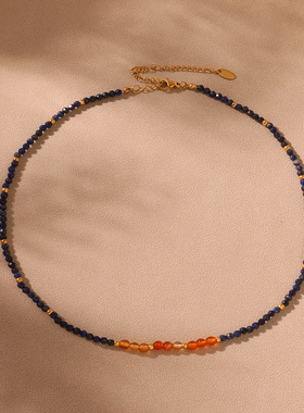 摩天轮复古天然青金石串珠项链小