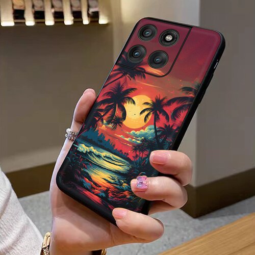晚霞棕榈适用摩托罗拉Edge60手机壳Edge60Pro皮革纹X50Ultra个性Edge60s潮牌X30pro全包X30防摔S30保护套 - 图2