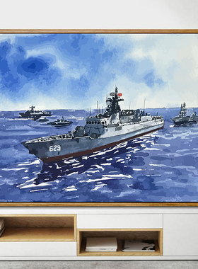 航母福建舰 军舰装饰画diy数字油画手绘填色油彩画 军事礼品画