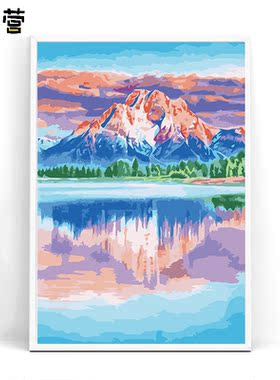 日照金山 青山绿树惬意大自然风景DIY数字油画手工填色丙烯油彩画