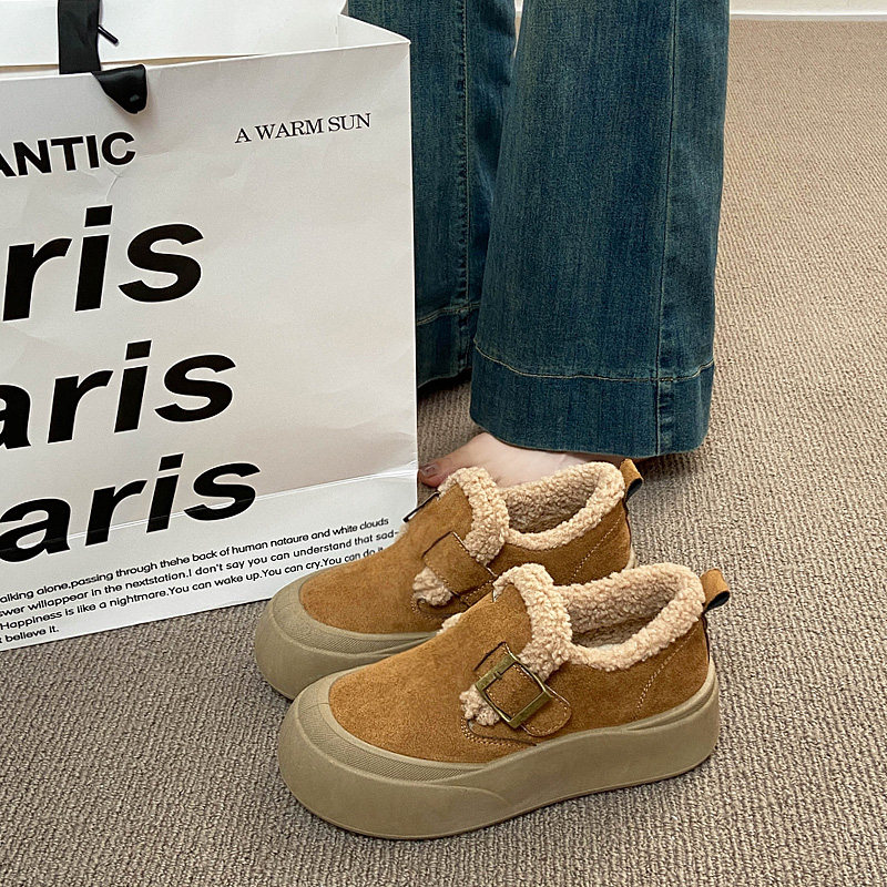 厚底加绒勃肯棉鞋女冬季2025新款一脚蹬爆款保暖乐福鞋34码豆豆鞋,淘宝优惠券,粉丝福利购,淘宝优惠卷