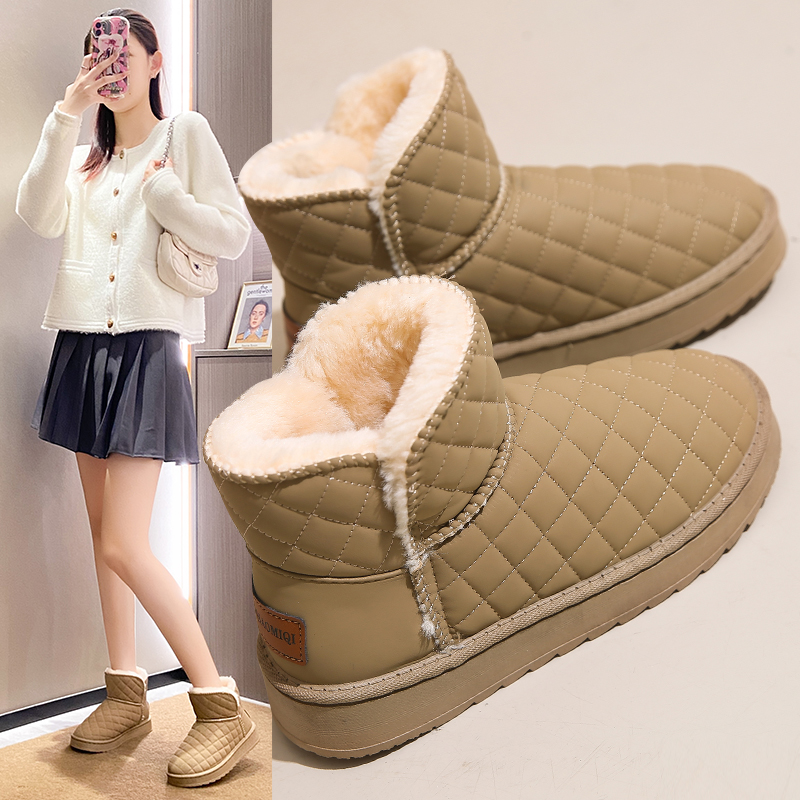 踩屎感软底加绒棉鞋女冬季2025新款皮面防水雪地靴防滑外穿孕妇鞋 - 图0