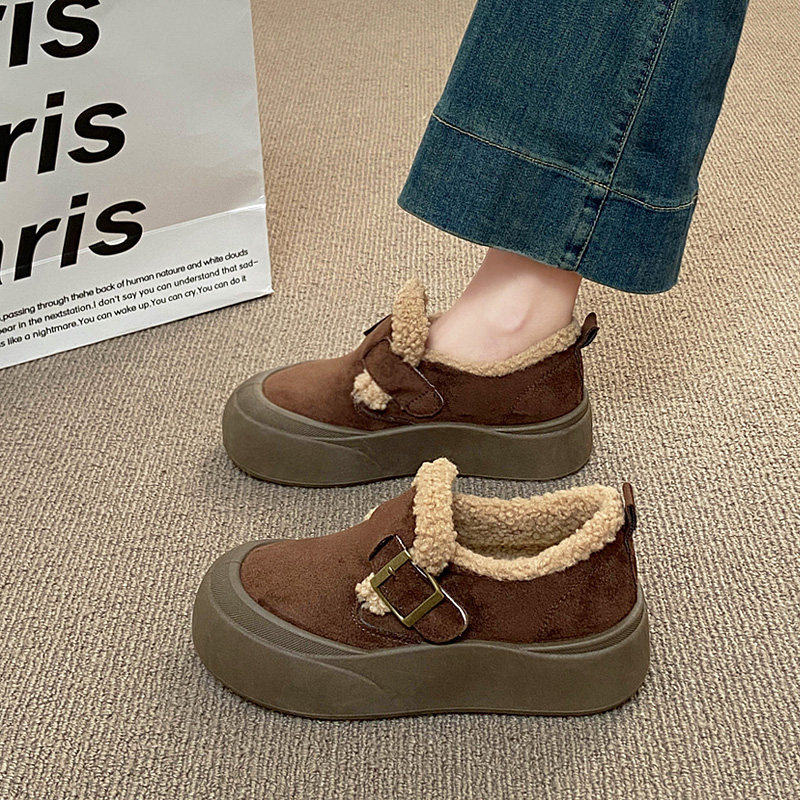 厚底加绒勃肯棉鞋女冬季2025新款一脚蹬爆款保暖乐福鞋34码豆豆鞋,淘宝优惠券,粉丝福利购,淘宝优惠卷