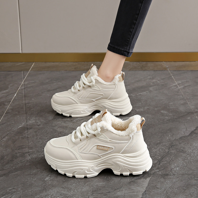 莆田真皮加绒厚底老爹鞋女冬季2025新款显脚小码34增高运动二棉鞋,淘宝优惠券,粉丝福利购,淘宝优惠卷