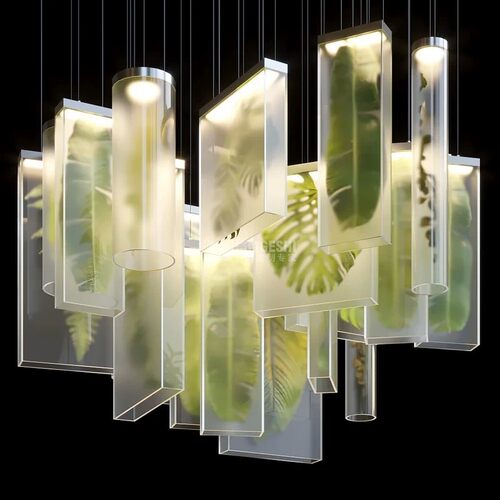 loft清吧绿植装饰吊灯酒店展厅餐厅包间亚克力植物艺术灯具定制 - 图0