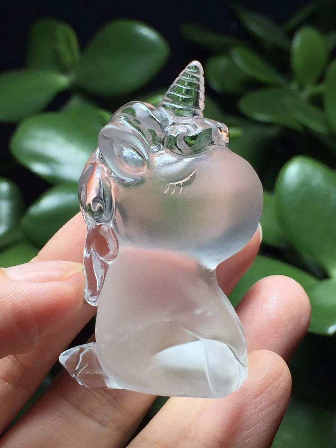 天然白水晶原石雕刻手把件装饰摆件萌宠卡通独角兽少女心diy装饰