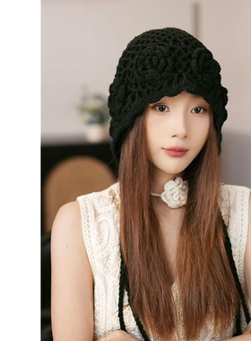 秋冬新款双层包头麦穗针织帽女