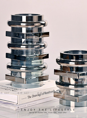 人造水晶银色层叠花器组合摆件