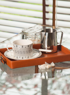 皮革玄关托盘金属收纳组合摆件