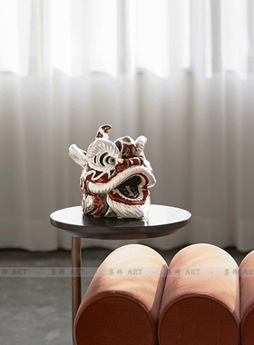 电视柜桌面软装饰品醒狮子头摆件