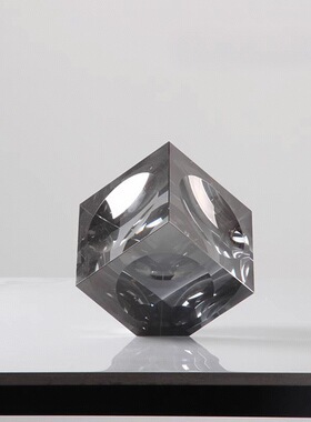 现代轻奢灰色方形水晶摆件样板房客厅茶几桌面咖色方块创意装饰品
