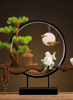 创意倒流香灯圈装饰摆件实木香炉