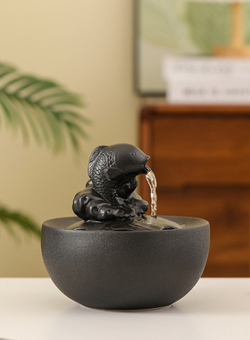 现代简约陶瓷循环流水加湿客厅办公室茶几桌面净化空气装饰小摆件