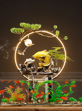 新中式流水生财鱼缸摆件创意客厅