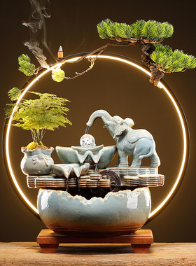 循环流水生财雾化加湿桌面摆件