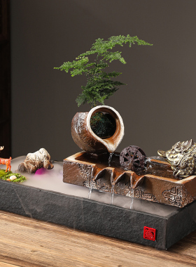 创意中式陶罐流水摆件循环水喷泉净化空气客厅办公室桌面装饰摆件