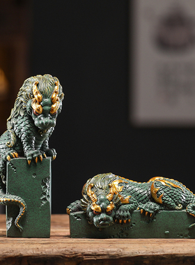 青砂石盘龙瑞兽招财摆件