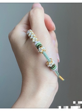 纯手工编织铃兰花桃花手绳diy可穿黄金饰品转运珠小清新女手链