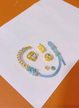 手工编织同心结桃花手绳可穿黄金饰品珠子diy可调大小凯蒂猫手链