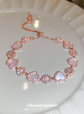 真金电镀浪漫玫瑰金锆石手链ins风太阳花爱心手环甜美配饰新品女