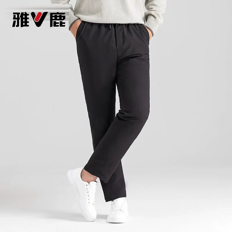 雅鹿羽绒裤男外穿加厚保暖鸭绒户外休闲中年高腰防寒商务男士棉裤