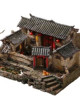 中式复古建筑茶桌盆景微缩老房子模型客厅玄关摆件家居装饰工艺品