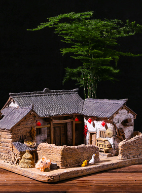 极速中式办公桌装饰摆件微景w观盆景复古房子模型80后怀旧老物件